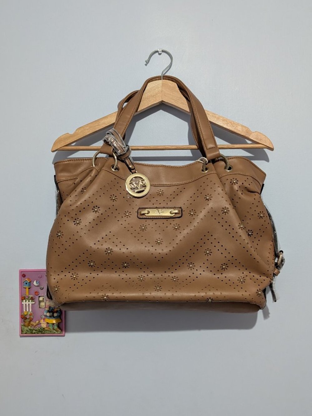 Versace 19V69 Italia Perforated Studded Tote, Tan